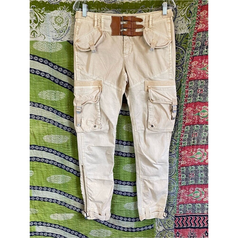 Rare Vintage Y2K Ralph Lauren Khaki Skinny Cargo Industrial Grunge Pants Size 8